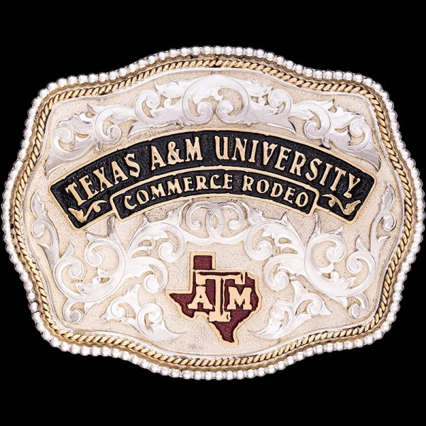 Crafted with precision, this silver-plated class belt buckle boasts intricate scrollwork, a silver-plated bead, and jeweler's bronze rope edge. Customize it!